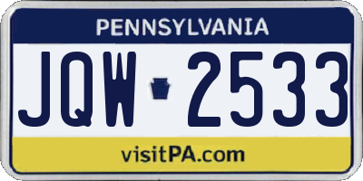 PA license plate JQW2533