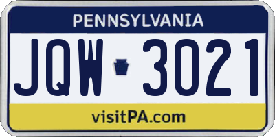 PA license plate JQW3021