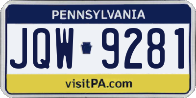 PA license plate JQW9281