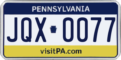 PA license plate JQX0077