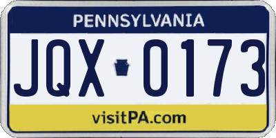 PA license plate JQX0173