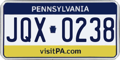 PA license plate JQX0238