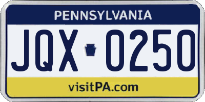 PA license plate JQX0250