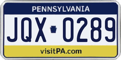 PA license plate JQX0289