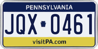 PA license plate JQX0461