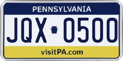 PA license plate JQX0500