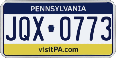 PA license plate JQX0773