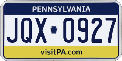 PA license plate JQX0927