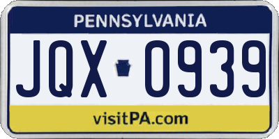 PA license plate JQX0939