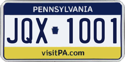 PA license plate JQX1001