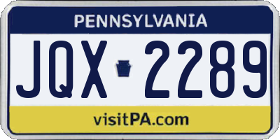 PA license plate JQX2289