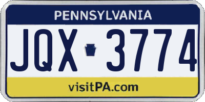 PA license plate JQX3774