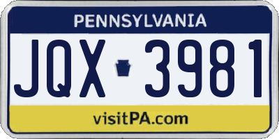 PA license plate JQX3981