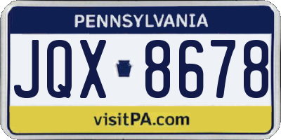 PA license plate JQX8678