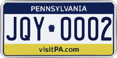 PA license plate JQY0002