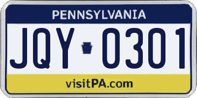 PA license plate JQY0301