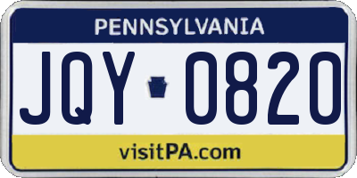 PA license plate JQY0820