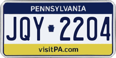 PA license plate JQY2204