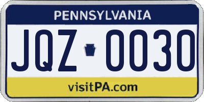 PA license plate JQZ0030