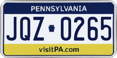 PA license plate JQZ0265