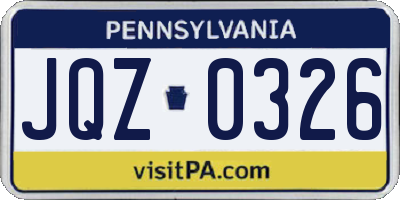 PA license plate JQZ0326