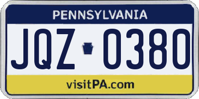 PA license plate JQZ0380