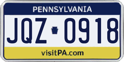 PA license plate JQZ0918