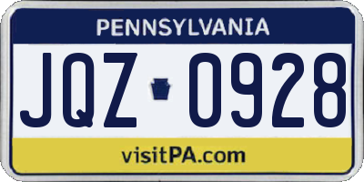 PA license plate JQZ0928