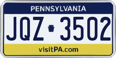 PA license plate JQZ3502