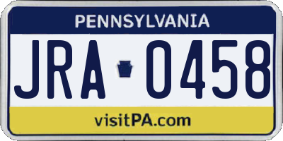 PA license plate JRA0458