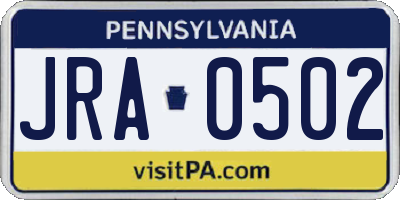 PA license plate JRA0502