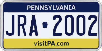 PA license plate JRA2002