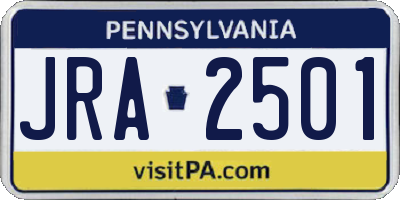 PA license plate JRA2501