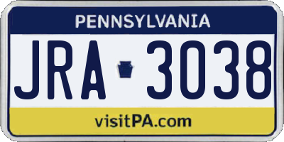 PA license plate JRA3038