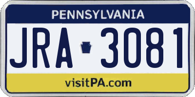 PA license plate JRA3081