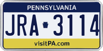 PA license plate JRA3114