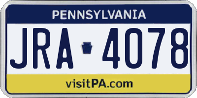 PA license plate JRA4078