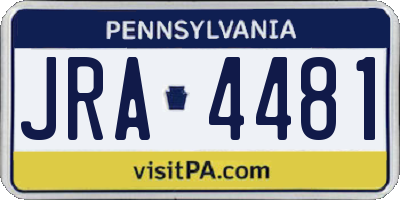 PA license plate JRA4481