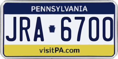 PA license plate JRA6700
