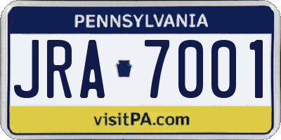PA license plate JRA7001