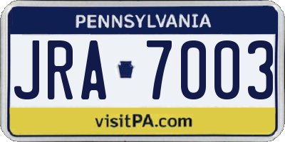 PA license plate JRA7003