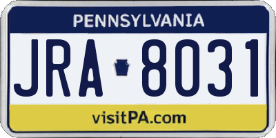 PA license plate JRA8031