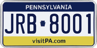 PA license plate JRB8001