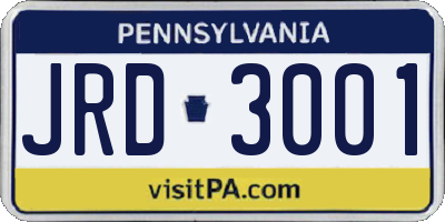 PA license plate JRD3001