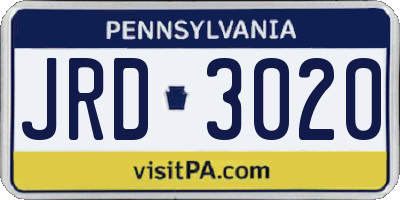 PA license plate JRD3020