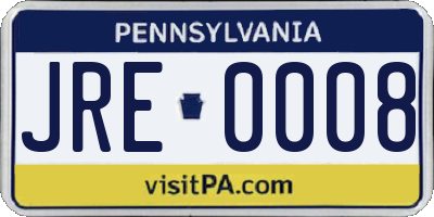 PA license plate JRE0008