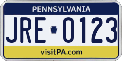 PA license plate JRE0123
