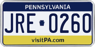PA license plate JRE0260