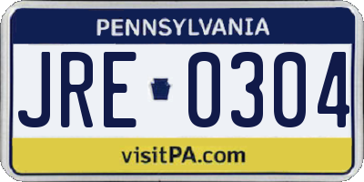 PA license plate JRE0304
