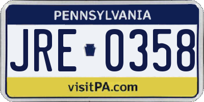 PA license plate JRE0358